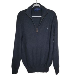 Polo Ralph Lauren 1/4 Zip Neck Pony Logo Pima Cotton Gray Knit Sweater Size XL